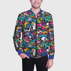 Бомбер мужской Граффити спортивные принадлежности, цвет: 3D-синий — фото 2