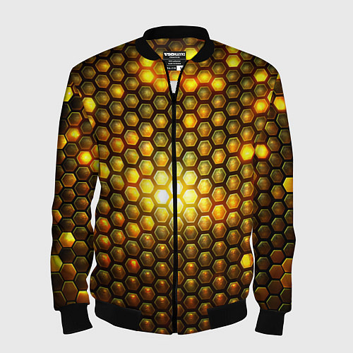 Мужской бомбер Металлические соты - роскошный блеск золота / 3D-Черный – фото 1