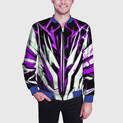 Бомбер мужской Чёрный фон, фиолетово-белая абстракция, цвет: 3D-синий — фото 2