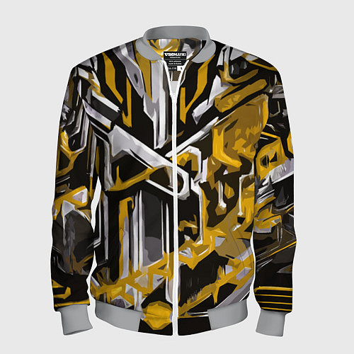 Мужской бомбер Жёлто-белая агрессивная абстракция на чёрном фоне / 3D-Меланж – фото 1
