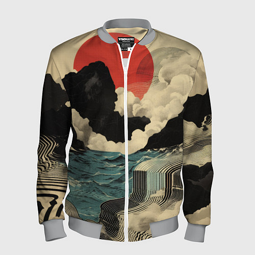Мужской бомбер Ретро пейзаж в Японском стиле / 3D-Меланж – фото 1