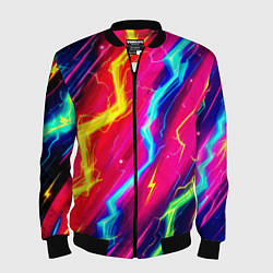 Бомбер мужской Абстракция из неоновых молний - нейроарт, цвет: 3D-черный