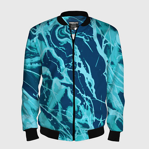 Мужской бомбер Морской сине-голубой абстракция / 3D-Черный – фото 1