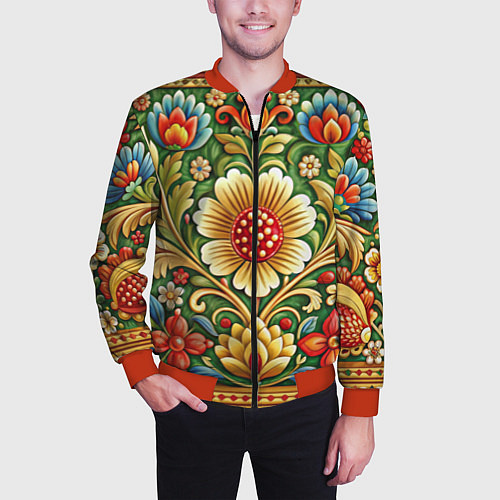 Мужской бомбер Стиль советского ковра узоры и орнамент / 3D-Красный – фото 3