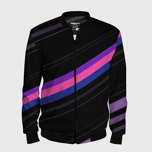 Мужской бомбер Неоновые полосы / 3D-Черный – фото 1