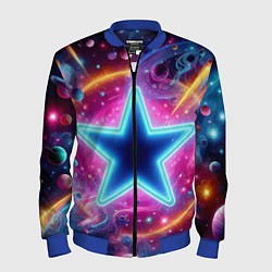 Бомбер мужской Звезда в неоновом космосе - нейроарт, цвет: 3D-синий
