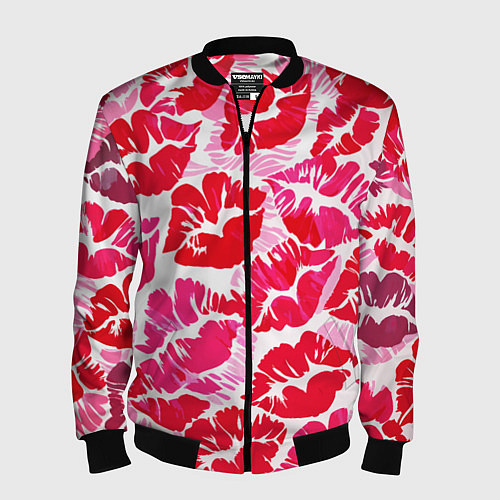 Мужской бомбер Девчачьи отпечатки красных губ - подарок любви / 3D-Черный – фото 1