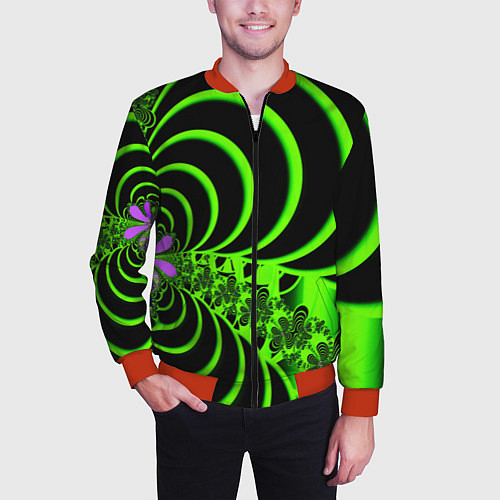 Мужской бомбер Оптические иллюзии абстракция / 3D-Красный – фото 3