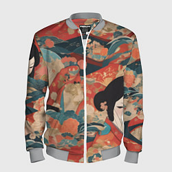 Мужской бомбер Японский орнамент с девушкой