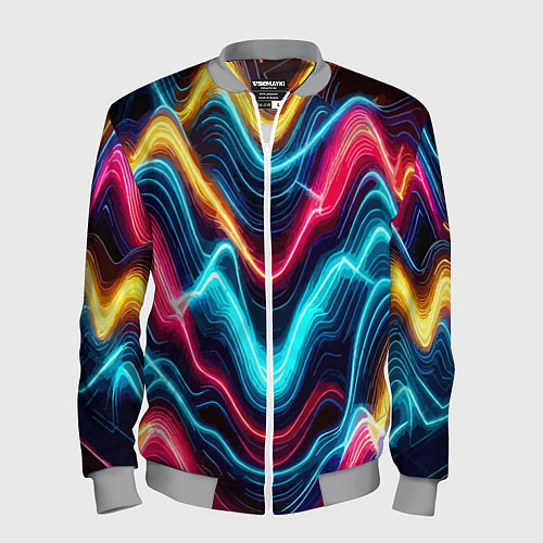 Мужской бомбер Хаотичные неоновые полосы - абстракция / 3D-Меланж – фото 1