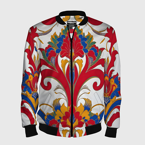 Мужской бомбер Яркий алый узор / 3D-Черный – фото 1