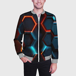 Бомбер мужской Неоновые темно синие соты, цвет: 3D-меланж — фото 2