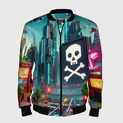 Бомбер мужской Minecraft district with skull - ai art fantasy, цвет: 3D-черный