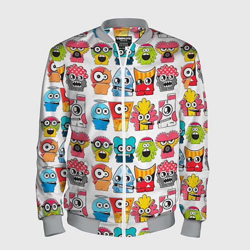 Мужской бомбер Разноцветные монстрики паттерн / 3D-Меланж – фото 1