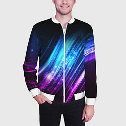 Бомбер мужской Неоновые звёзды текстура, цвет: 3D-белый — фото 2