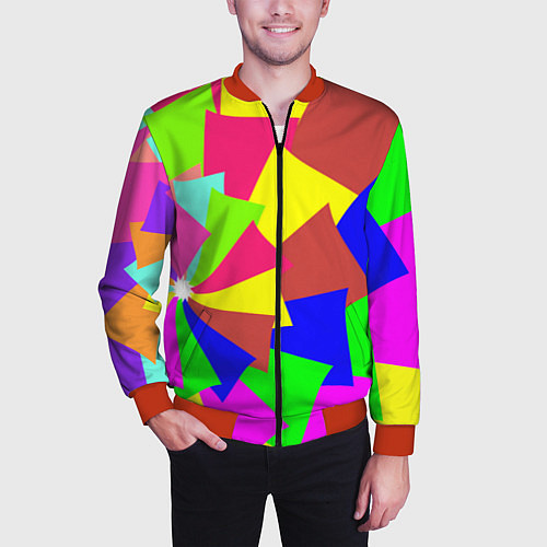 Мужской бомбер Разноцветная мозаика / 3D-Красный – фото 3