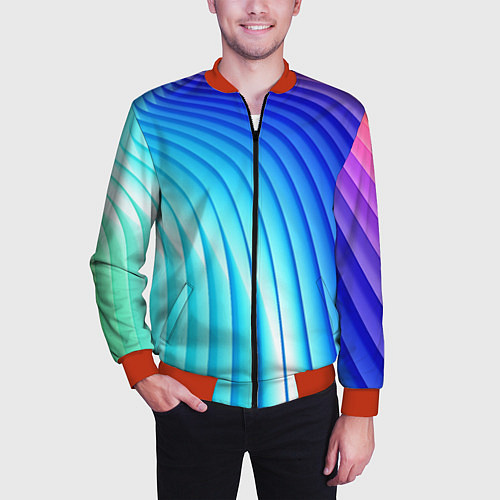 Мужской бомбер Полосы неоновый градиент / 3D-Красный – фото 3