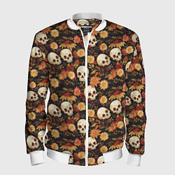 Бомбер мужской Черепа и цветы - паттерн, цвет: 3D-белый