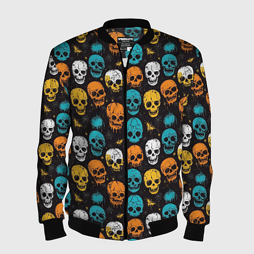 Мужской бомбер Паттерн с черепами - грифика / 3D-Черный – фото 1