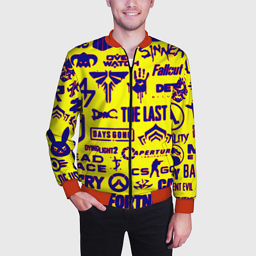 Мужской бомбер Логотипы игр на жёлтом / 3D-Красный – фото 3