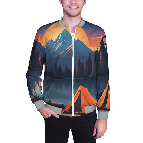 Мужской бомбер Палатка на берегу озера / 3D-Меланж – фото 3