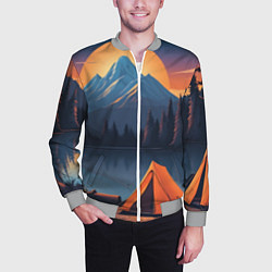 Бомбер мужской Палатка на берегу озера, цвет: 3D-меланж — фото 2