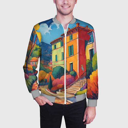 Мужской бомбер Живопись яркие домики фовизм / 3D-Меланж – фото 3