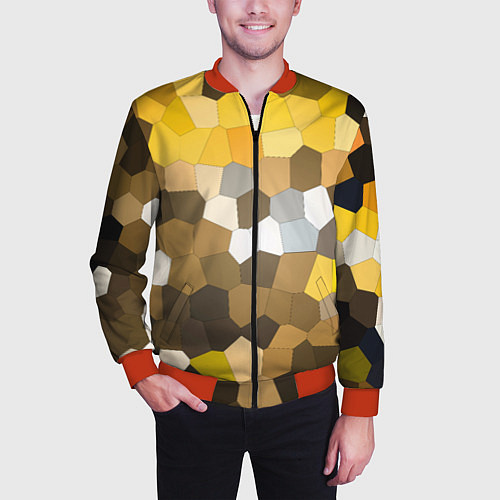 Мужской бомбер Желто белая мозаика / 3D-Красный – фото 3