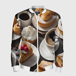 Бомбер мужской Кофе и пирожные, цвет: 3D-белый