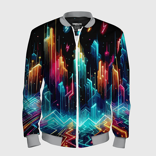 Мужской бомбер Neon fantastic metropolis - vaporwave / 3D-Меланж – фото 1