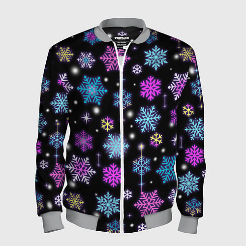 Мужской бомбер Разноцветные снежинки / 3D-Меланж – фото 1