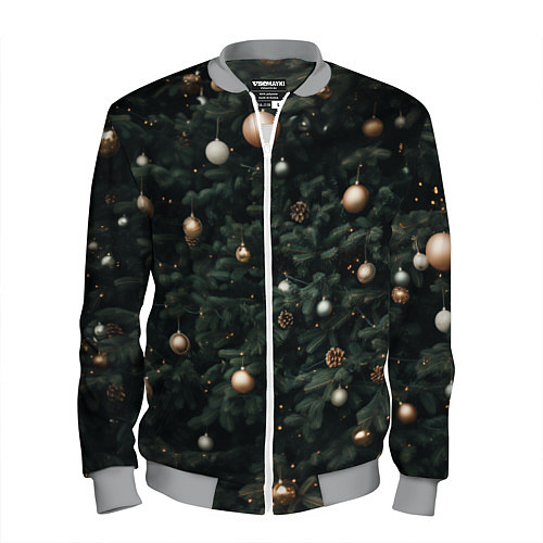Мужской бомбер Паттерн - Новогодняя елка / 3D-Меланж – фото 1