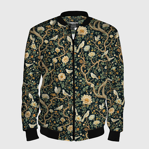 Мужской бомбер Узор с птицами зеленый / 3D-Черный – фото 1