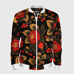 Мужской бомбер Русская хохлома, цветы, паттерн