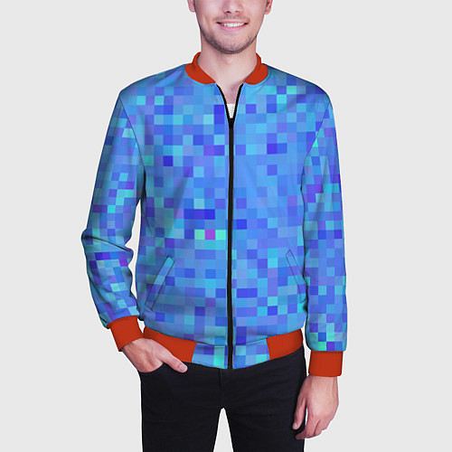 Мужской бомбер Синие пиксели / 3D-Красный – фото 3