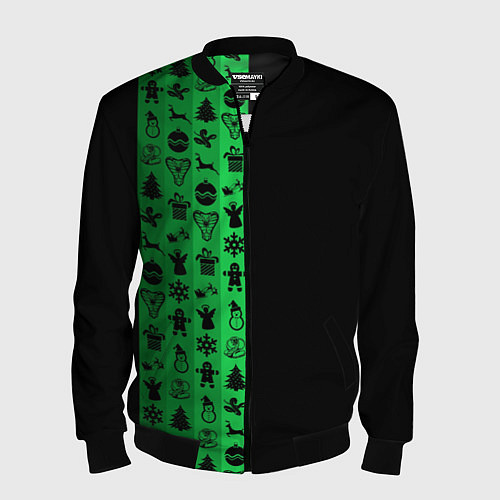 Мужской бомбер Новогодние узоры / 3D-Черный – фото 1