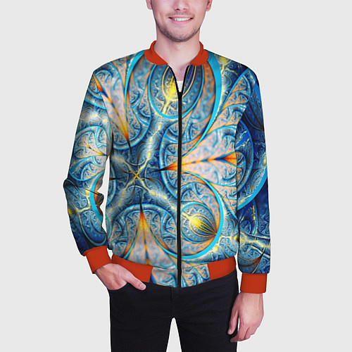Мужской бомбер Оптический узор фрактальный / 3D-Красный – фото 3