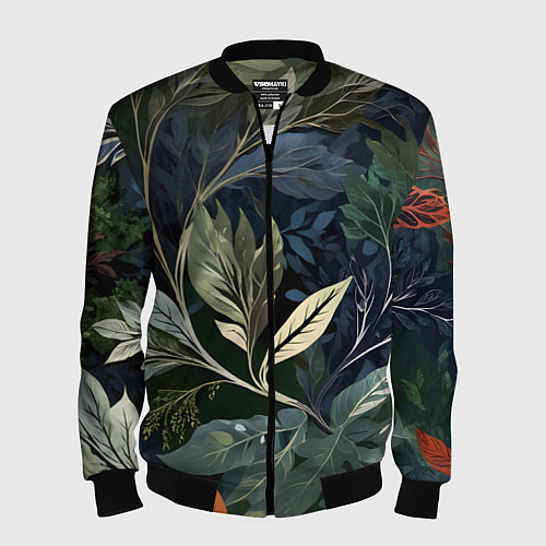 Мужской бомбер Объемные листья / 3D-Черный – фото 1