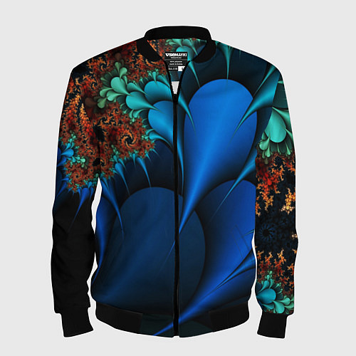 Мужской бомбер Фрактальный узор голубой / 3D-Черный – фото 1