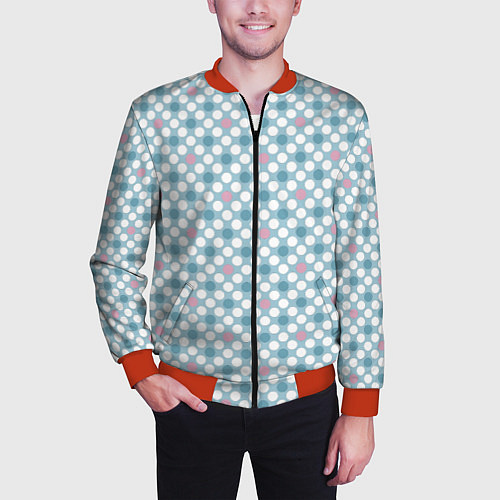 Мужской бомбер Белый голубой горошек / 3D-Красный – фото 3