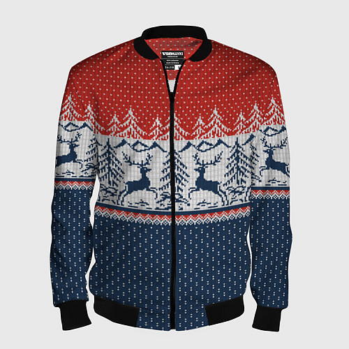 Мужской бомбер Новогодний вязаный узор / 3D-Черный – фото 1