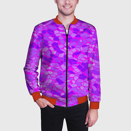 Мужской бомбер Фиолетовые плитки на розовом фоне / 3D-Красный – фото 3