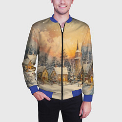 Бомбер мужской Новогодний небольшой городок, цвет: 3D-синий — фото 2