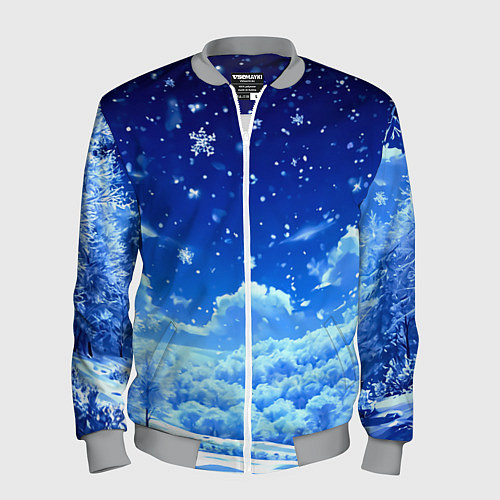 Мужской бомбер Заснеженный лес / 3D-Меланж – фото 1