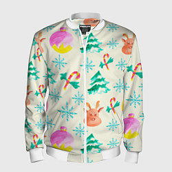 Бомбер мужской Зимний новогодний узор, цвет: 3D-белый