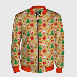 Бомбер мужской Новогодние игрушки на золотистом, цвет: 3D-красный