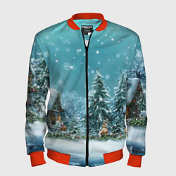 Бомбер мужской Новогодний снегопад, цвет: 3D-красный