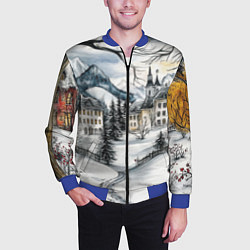 Бомбер мужской Заснеженный старый город, цвет: 3D-синий — фото 2