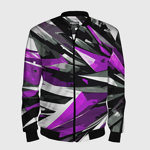 Мужской бомбер Чёрно-фиолетово-белая абстракция / 3D-Черный – фото 1