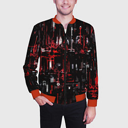 Бомбер мужской Бело-красная тревожная абстракция на чёрном фоне, цвет: 3D-красный — фото 2